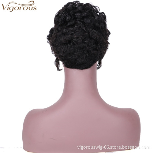 Vigorous Fashion Girl  Black Short Curly Human Hair Wig Wholesale Price Afro Short Wave Curly Wigs for Black Women